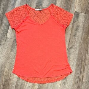 Maurices Vibrant Coral Lace Sleeve Blouse